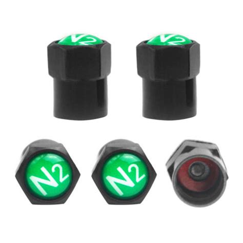 Black Tpms Valve Stem Caps Green N Nitrogen Logo Sealing Gasket O