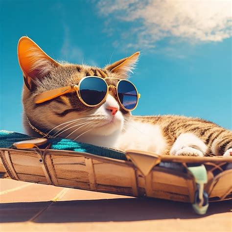 Premium Ai Image A Cat With Fashion Sunglasses Is Lying On The Roof