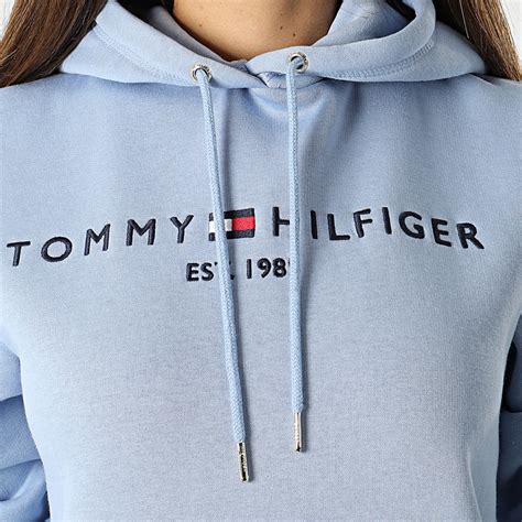 Tommy Hilfiger Robe Sweat Capuche Femme Regular 0061 Bleu Clair