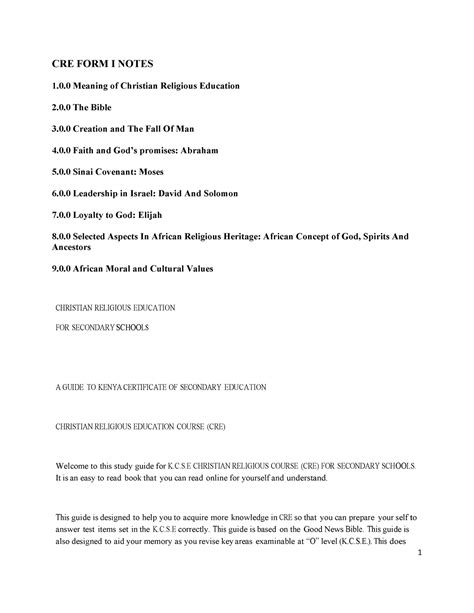 CRE FORM 1 Notes CRE FORM I NOTES 1 0 Meaning Of Christian Religious