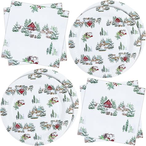 Zvk Christmas Party Paper Plates And Napkins Set Pack Of White