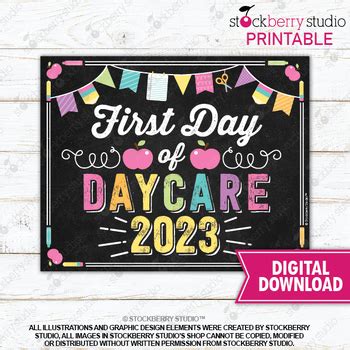 Girl 1st Day of Daycare Sign Printable 2023 Pink First Day of School Poster