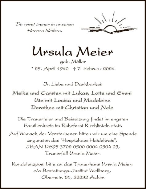 Traueranzeigen Von Ursula Meier Trauer Kreiszeitung De