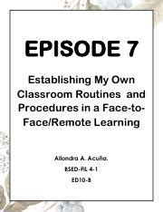 Activity Establishing My Own Classroom Routines Pdf Episode