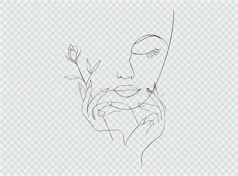 Woman Face With Rose Flower Continuous Line Drawing Vector