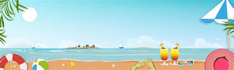 Summer Wall Background With Islandsea Beachblue Sky And Cloud On Sunny Dayvector Wid Banner