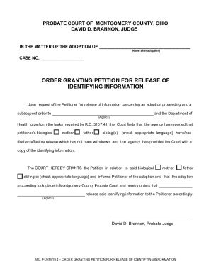 Fillable Online Order Granting Petition For Release Of Identfying