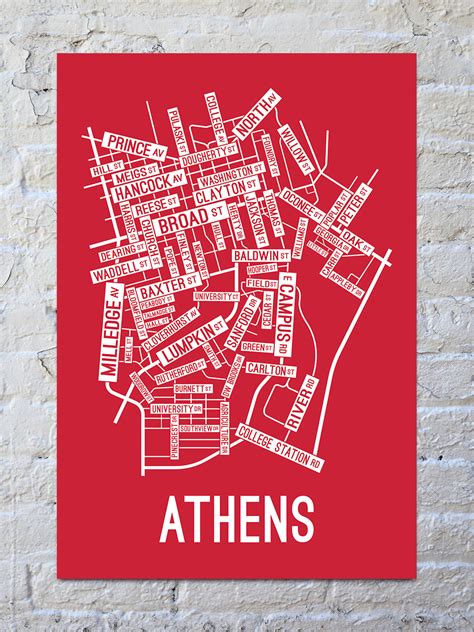 Athens, Georgia Street Map Screen Print - School Street Posters