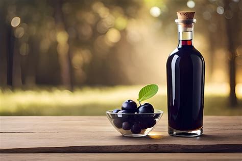 Premium Ai Image A Bottle Of Black Olive Oil Sits On A Table With A