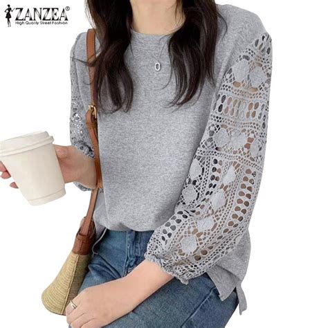 Zanzea Women Daily Casual Patchwork Lace 3 4 Sleeves O Neck Blouse