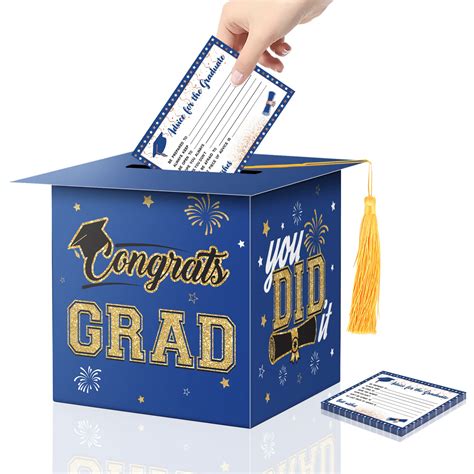 Buy Class Of Graduation Card Box Blue Gold Congrats Grad Cap