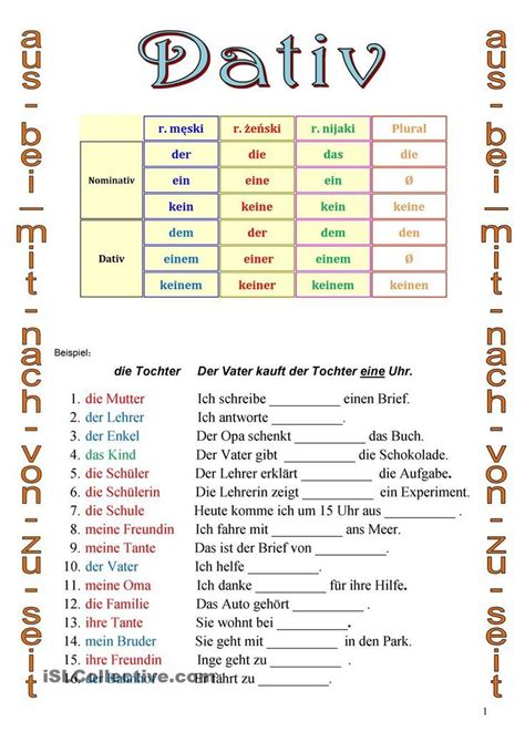 Dativ Printables Student Centered Resources And English