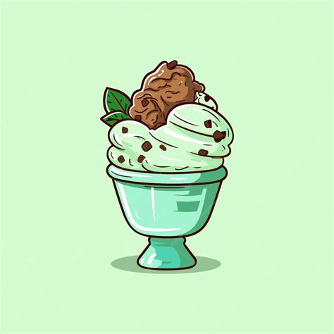 Mint Chocolate Chip Ice Cream Clip Art Illustration Premium Ai