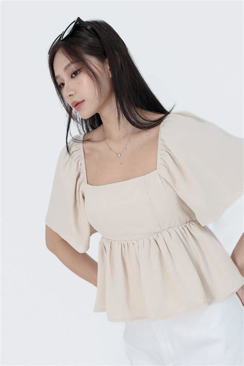 Tpz Juls Babydoll Peplum Top In Ivory Nude Topazette