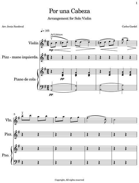 Por Una Cabeza Sheet Music For Violin Piano