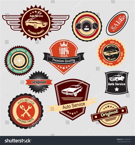 Vintage Automotive Labels And Signs Set Stock Vector Illustration