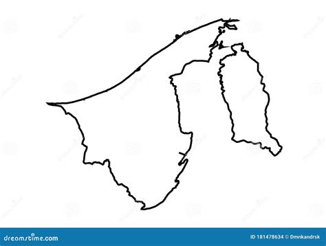 Brunei Outline Map Country Shape State Borders Stock Vector