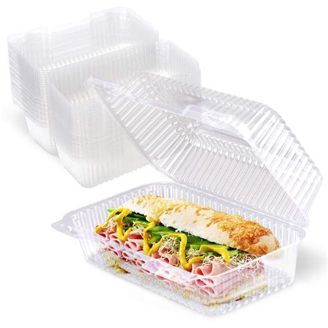 25 Pack Clear Hinged Plastic Containers 9x5x3” Single Compartment