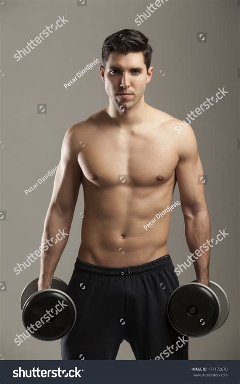 Man Lifting Dumbbells Hal Naked On Stock Photo 177172670 Shutterstock