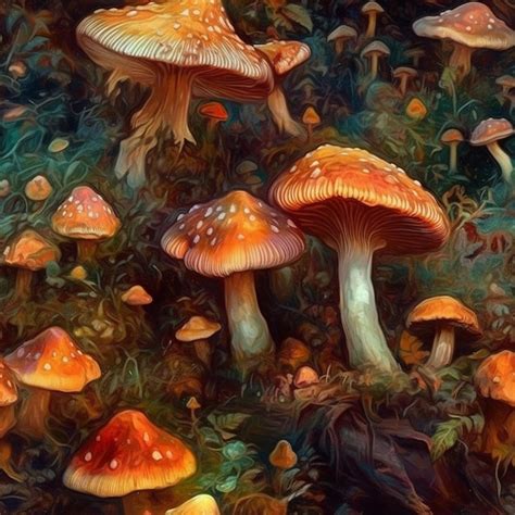 Premium Photo A Painting Of Mushrooms In The Forest