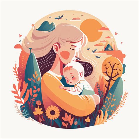 Happy Mother's Day, Mom hug lovely Baby floral background Vector Flat