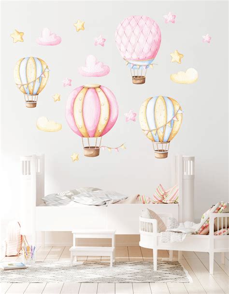 Hot Air Balloon Nursery Wall Decal Watercolor Hot Air Balloons Wall Sticker Baby Girl Room