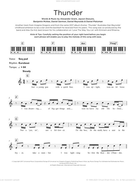 Thunder Sheet Music Intermediate For Piano Solo Keyboard