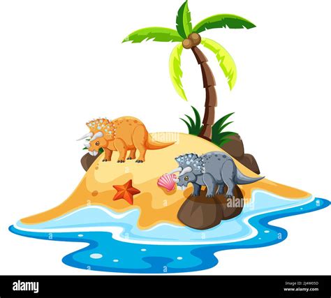 Scene With Dinosaurs Triceratops On Island Illustration Stock Vector