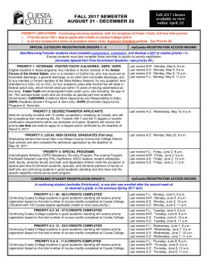 Fillable Online Priority Registration Cuesta College Fax Email Print