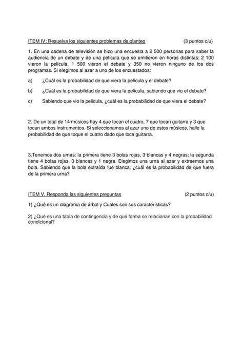 Prueba De Probabilidad Condicional Tercer Año Mediacon Soluciones