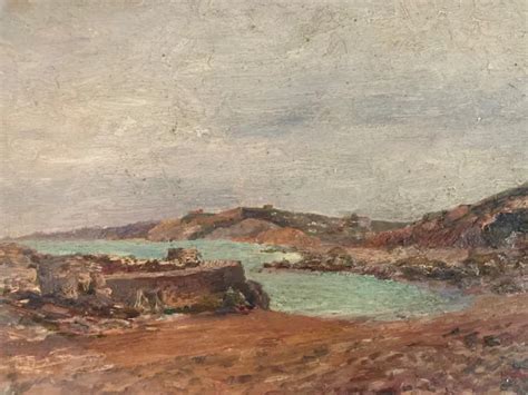 BELLE PEINTURE HUILE Panneau Bois 1904 Paysage Impressionniste Mer