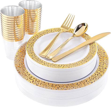 Amazon Wdf Gold Disposable Plates Plastic Silverware