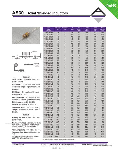 AS30 R33K RC Datasheet PDF Axial Shielded Inductors