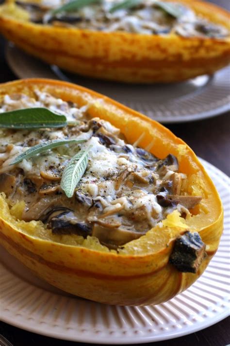 Roasted Spaghetti Squash With Mushrooms Happy Kitchen