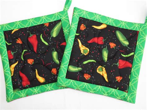 Chili Pepper Large Potholders Set Of 2 Chili Hot Pads Quilted Chili Pepper Hot Pads Unique