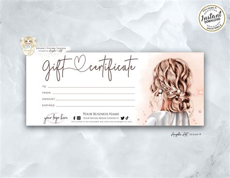 Beauty Gift Certificate Template, Hair Salon Gift Voucher, Hair Stylist ...
