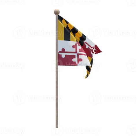 Maryland 3d Illustration Flag On Pole Wood Flagpole 11285235 Png