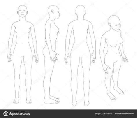 Set With Contours Of The Naked Girl Girl With Different Types Of Black