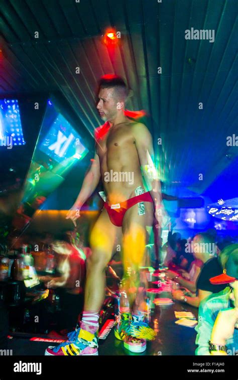 New York City USA Crowd Of Gay Men Dancing Go Go Dancer Inside