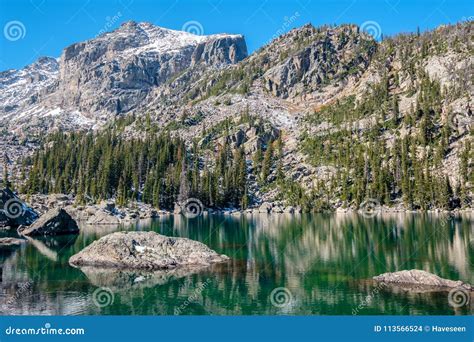 Lake Haiyaha, Rocky Mountains, Colorado, USA. Stock Photo - Image of