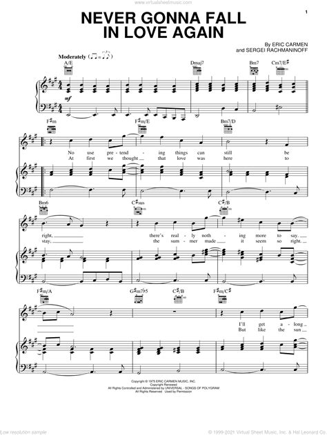 Never Gonna Fall In Love Again Sheet Music For Voice Piano Or Guitar