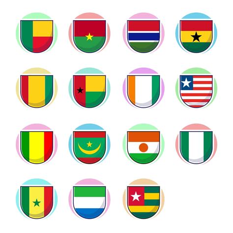 West African Countries Flags Flat Shield Element Design Travel