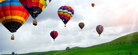 Nature Landscape Hot Air Balloons Festival In Sky Stock Photo Image