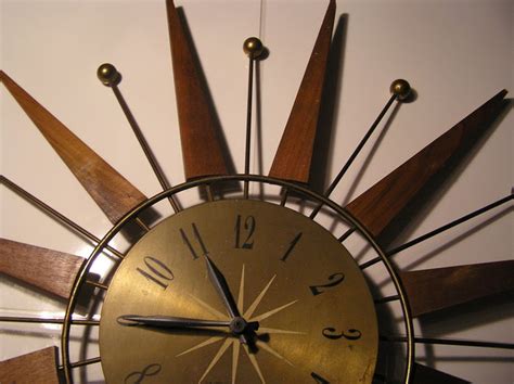 Retro Sunburst Starburst Teak Wood Westclox Wall Clock Catawiki