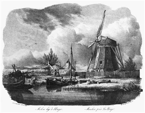 Netherlands Windmill Nwindmill In The Coutryside Near The Hague The Netherlands Lithograph