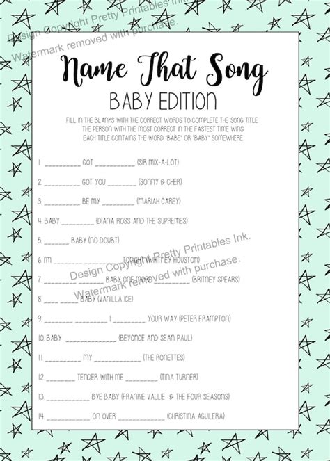 Name That Song Baby Shower Game Name That Baby Song Game Name That