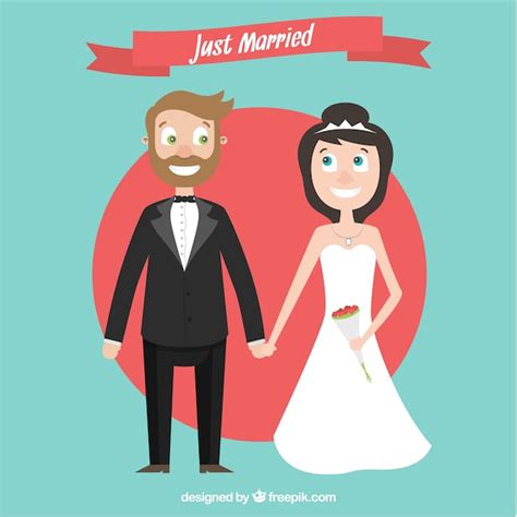 Free Vector Cartoon Just Married Couple