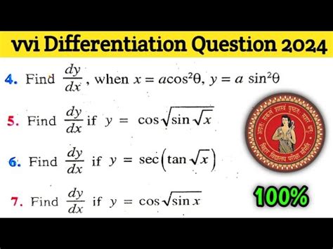 12th Math Vvi Subjective Question 2024 Differentiation Vvi