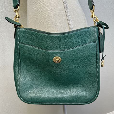 Coach Chaise Polished Pebble Leather Crossbody 19 Green Dark Pine Cc390