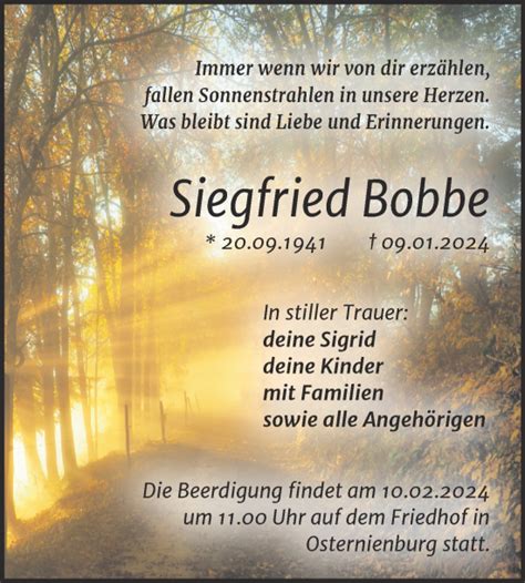 Traueranzeigen Von Siegfried Bobbe Abschied Nehmen De